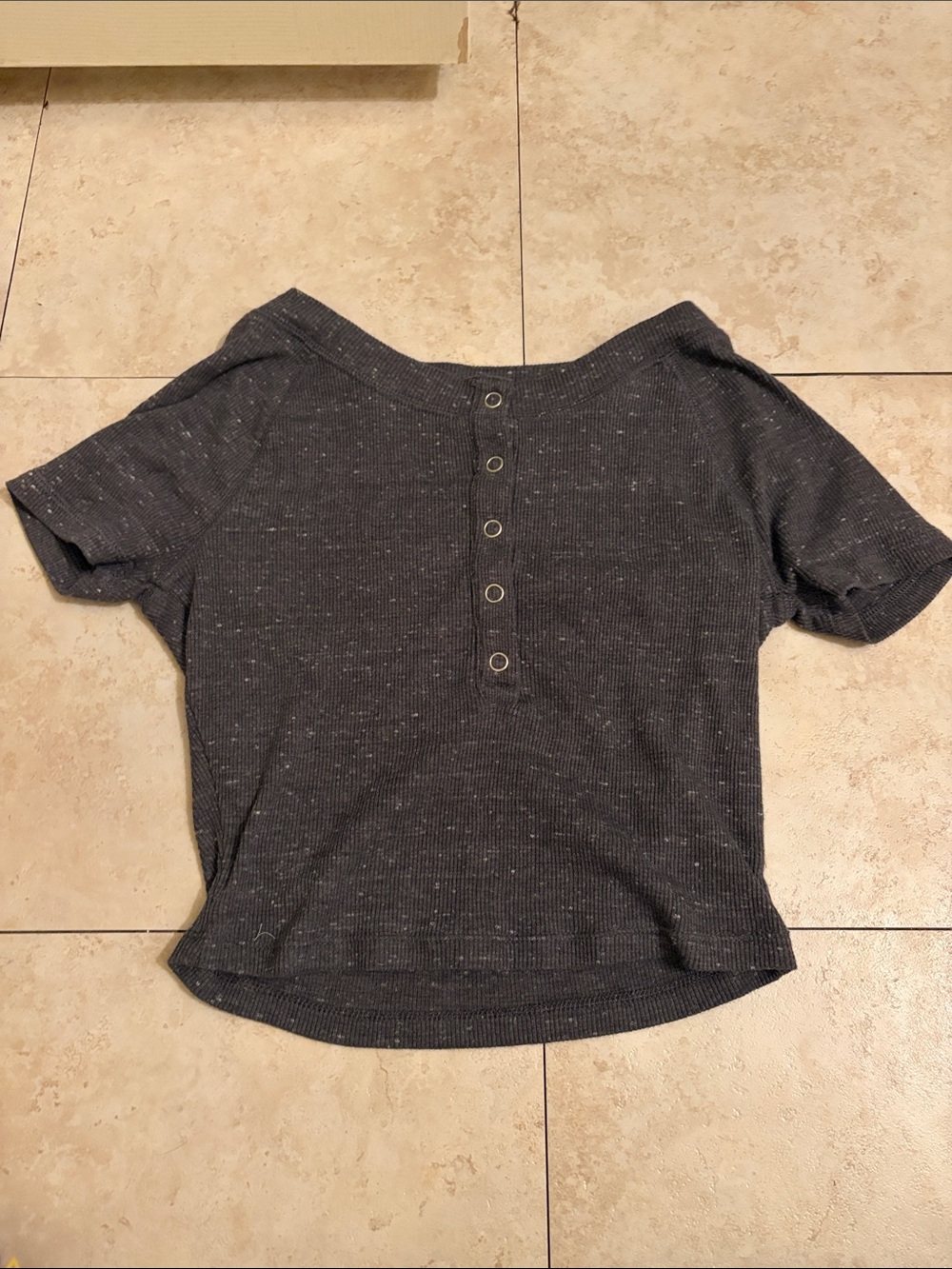 Ribbed Button Front Short Sleeve Top in Black